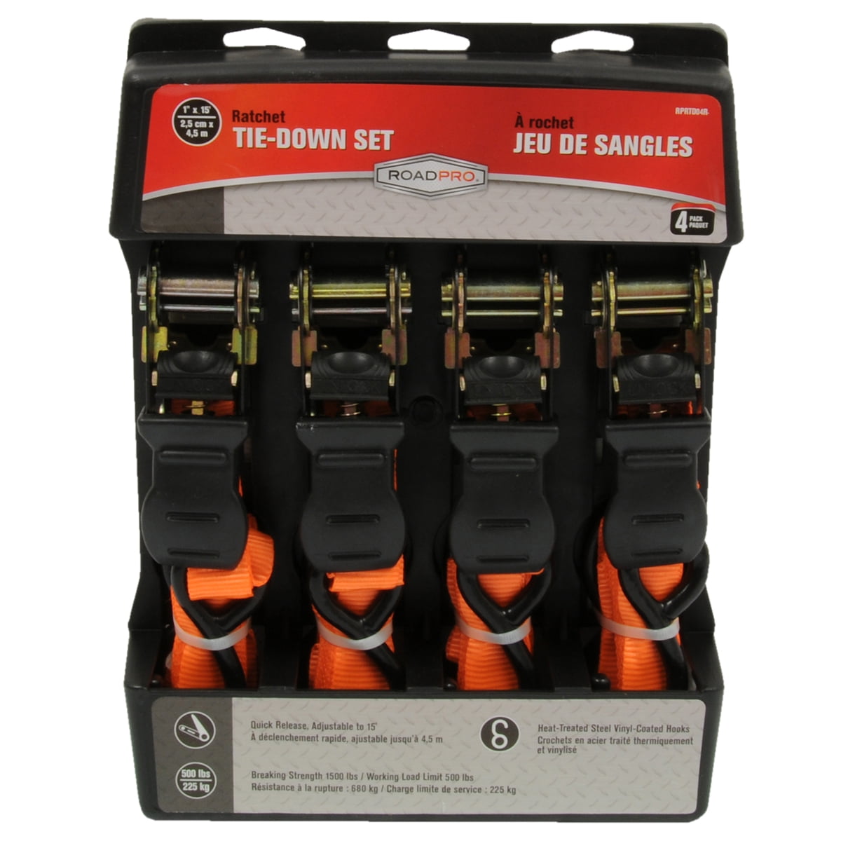 Roadpro 4Pc Ratchet Tie Down-Orange