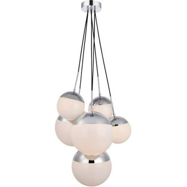 Living District LD6094C Eclipse 6 Lights Pendant Ceiling Light with Frosted White Glass, Chrome