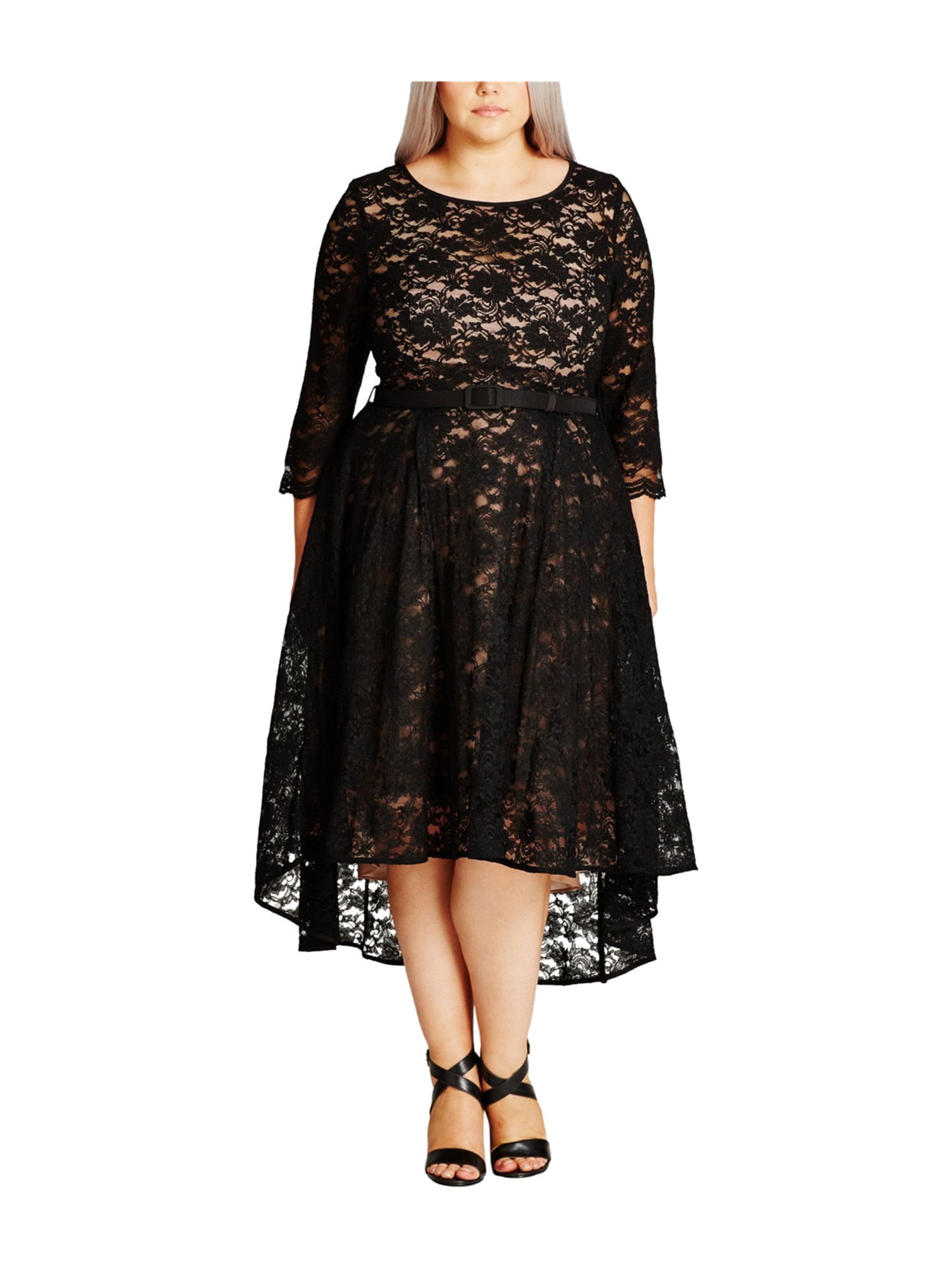 City Chic Womens Lace Lover A-line High-Low Dress black 18W - Plus Size ...