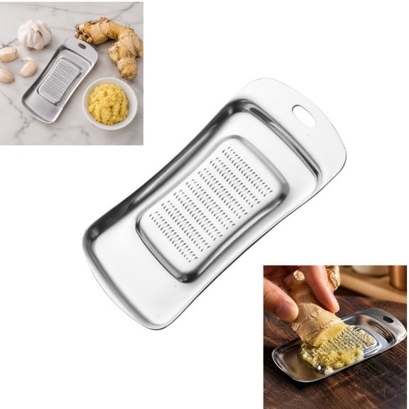 Stainless Steel Ginger Garlic Grater Plate Handheld Spice Grinding Board with Drip Tray for Kitchen