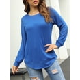 thumbnail image 4 of TEMOFON Women's Tops Long Sleeve Crew Neck Tunic Top Casual Loose Fit Soft Tee T-Shirts Blue Business Blouse, 4 of 6