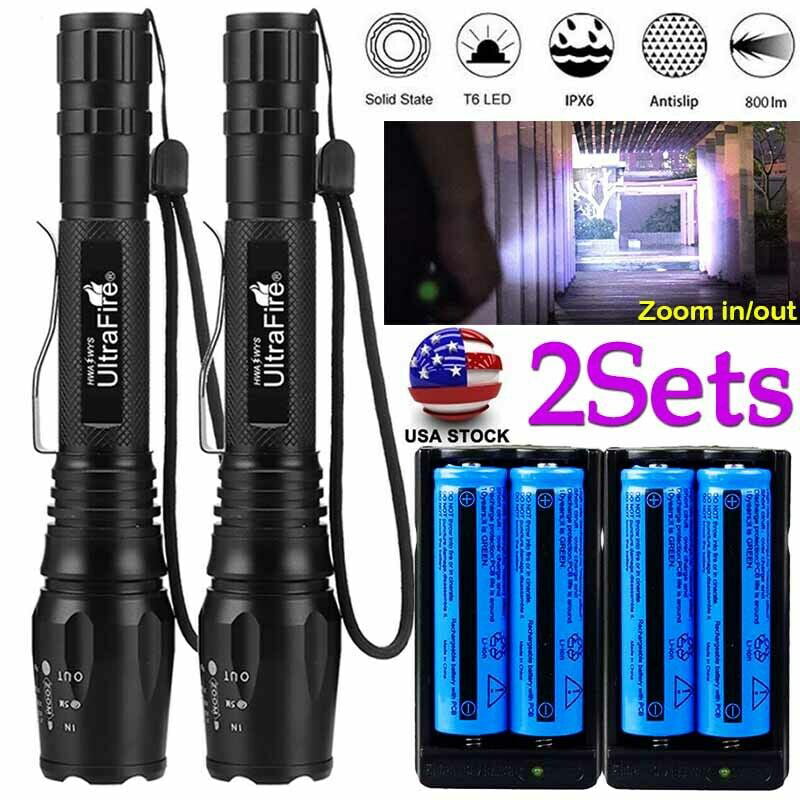 900000LM T6 LED Rechargeable High Power Torch Flashlight Lamps Light& Charger 