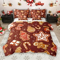Manfei Cute Gingerbread Man 7-Piece Twin Bedding Sets for Kid, Red Brown Christmas Bedding Comforter Set, Xmas Tree Stars Gifts Reversible Sheet Sets, Luxury Bedroom Decor