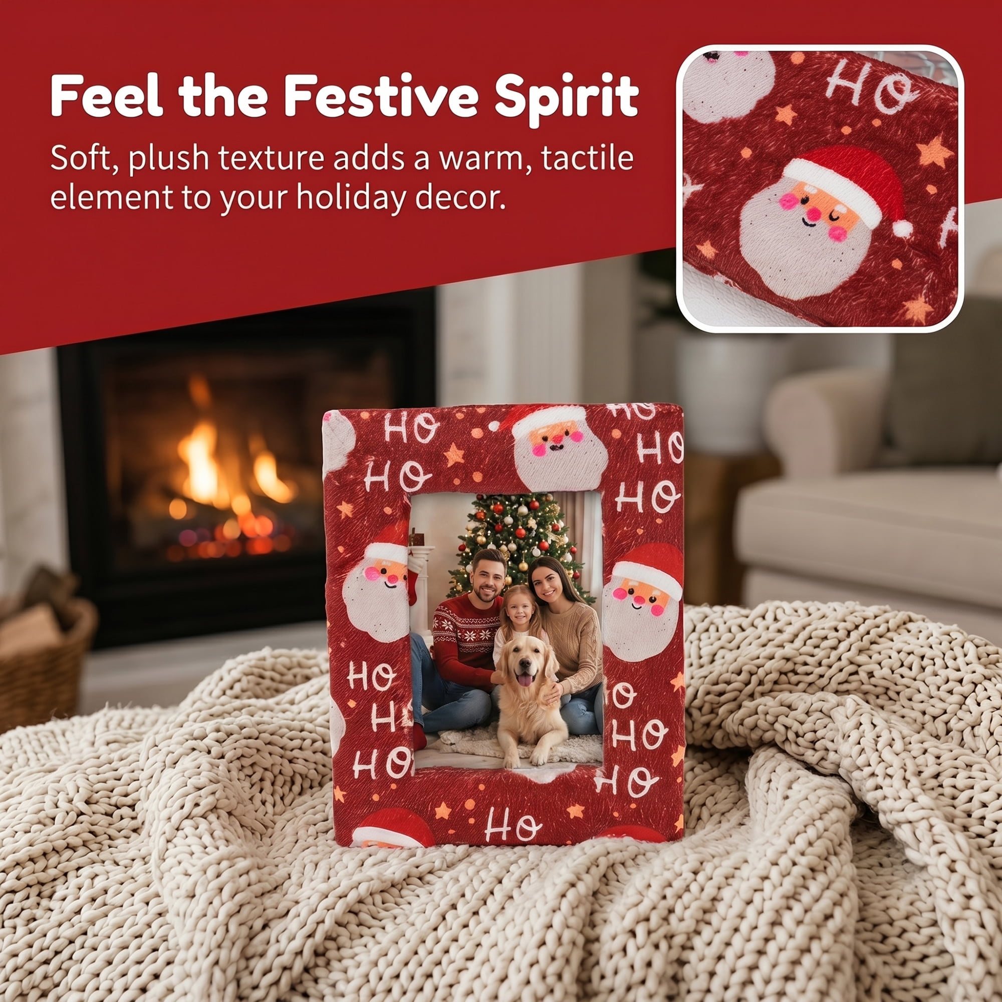 Unique Bargains Christmas Plush Furry Cozy Holiday Photo Frame Red Christmas 5" x 7"