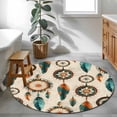 thumbnail image 3 of Round Rugs 3Ft, Geometric Feathers Round Area Rug Washable Indoor Throw Carpet, Boho Ethnic Retro Country Motifs Small Non Slip Circle Rug for Bedroom Living Room Home Decor Aesthetic, 3 of 8