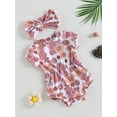 thumbnail image 3 of One opening Baby Girls Summer Jumpsuit Set Floral/ Rainbow Print Short Sleeve Romper with Bow Headband Outfits, 3 of 8