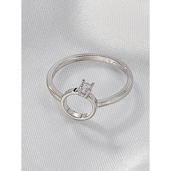 1set 1Pcs Round Cubic Zirconia Finger Rings Brass Micro Pave Rings for Women Personalized Jewelry Round: 10.5x8.5mm for DIY Platinum