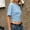 Blue Tops, variant on Casual Blouses For Women Simple Summer Stretch Solid Color Round Neck Fitted Crop Tops With A Waistband Short Sleeve Comfort Shirt