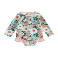 thumbnail image 1 of Toddler Baby Girl Jumpsuit Swimsuit Flower Print Long Sleeve Ruffle Spring Summer Bikini Bathing Suit Green 9-12 Months, 1 of 8