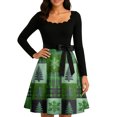 thumbnail image 4 of Ladies' Christmas Printed Fashionable Square Neck Casual Slim Fit Long Sleeved Dress for Women Holiday Party and Elegant Events,Dark Green,M, 4 of 5