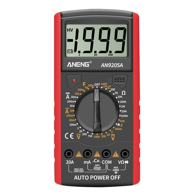 ANENG AN9205A Multimètre Numérique 3 1/2 Affichage LCD Compteur Manuel Universel Résistance AC DC Transistor Testeur Ampèremètre Multifonctionnel avec Rétroéclairage Testeur NCV Rouge
