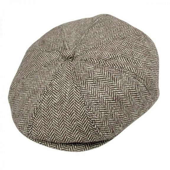 Herringbone Wool Blend Newsboy Cap - S - Brown