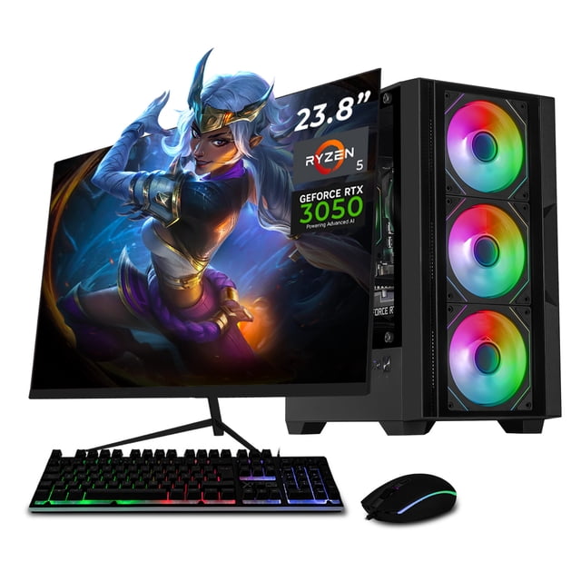 Xtreme PC Gaming Geforce RTX 3050 AMD Ryzen 5 5500 16GB SSD 1TB Monitor 23.8 144Hz WIFI Black