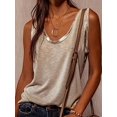 thumbnail image 4 of Camiseta sin mangas con cuello redondo y ribete en contraste para mujer, camiseta de verano, color caqui, grande, 4 of 5