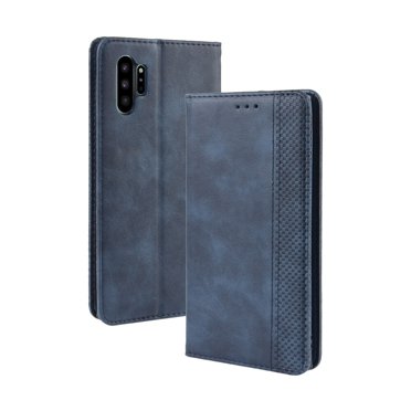 Compatible avec Samsung Galaxy Note 10 Plus Étui Fermeture Magnétique Motif Vintage PU Cuir Portefeuille avec Fentes pour Cartes-Bleu