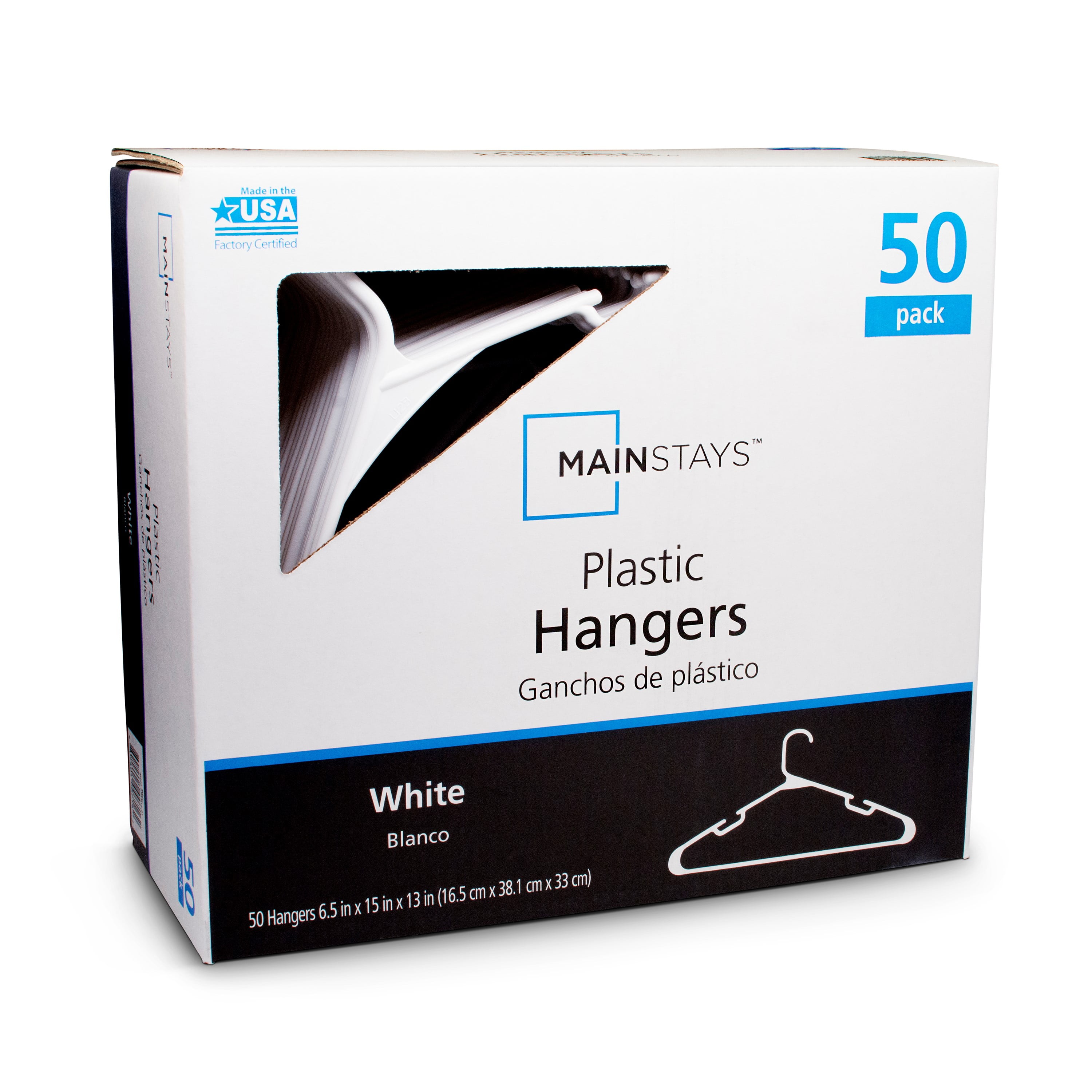 Mainstays Clothing Hangers, 50 Pack, White, Durable Plastic