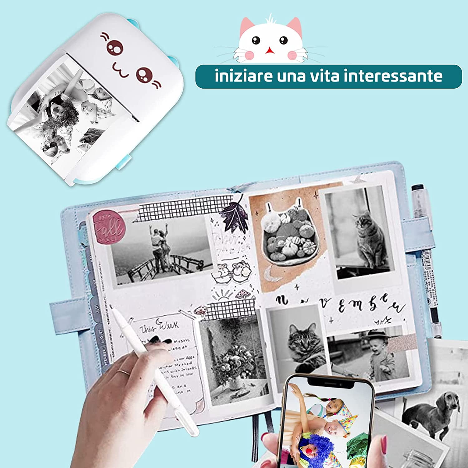Mini Pocket Printer,Portable Printer for Sticker,Label,Text Memo,Receipt,Photo, Inkless Printing,Gifts for Kids,Wireless Bluetooth Printer Compatible with iOS and Android