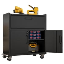 XUTUMM Mobile Heavy-Duty Tool Cabinet with Wheels - Locking Storage with 1 Drawer & 2 Doors, Black and Gray