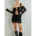 thumbnail image 4 of Yunliwuli Women Spring 2 Pieces Outfits Geometry Pattern Boat Neck Off Shoulder Tie-Up Crop Tops Elastic Waist Mini Skirts Set, 4 of 10