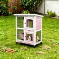 thumbnail image 6 of Rabbit Hutch Bunny Cage Outdoors & Indoors with Wheel, Two Layer Guinea Pig House,White with Pink, 6 of 9