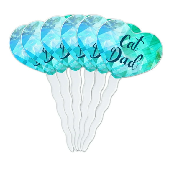 Cat Dad Heart Love Cupcake Picks Toppers Decoration Set of 6