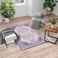 thumbnail image 4 of Rose Turkish Area Rug, Vintage Boho Oriental Culture Style Pattern of Swirling and Curlicue Flowers, Soft Carpet for Living Room Decor with Distressed Look, 2.6' x 5', Lilac Quartz Ecru, by Ambesonne, 4 of 6