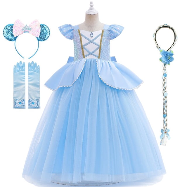 Vestido largo de princesa Cenicienta con lentejuelas para niña, traje elegante con lazo para fiesta de cumpleaños de Elsa, Halloween Fivean unisex