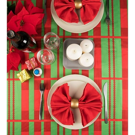 Small Table Decorations Juvale Christmas Tablecloth - Rectangle Table Cloth, Festive Holiday Party Decoration Supplies, Red and Green Stripes Design Scalloped Table Cover, 84 x 54 Inches ()
