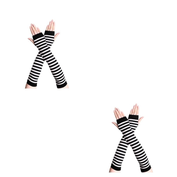 Bewildely 1 par de guantes sin dedos para niña, guantes de punto de estilo Simple, artesanía de punto, cubiertas de brazo para niña de otoño Blanco negro 2Conjunto