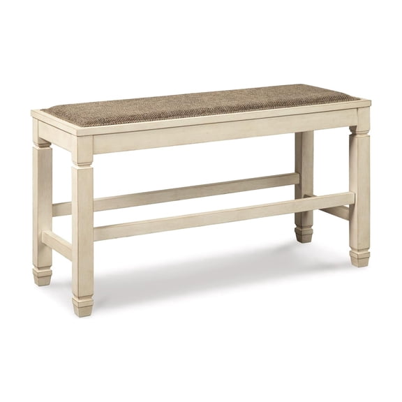 Bowery Hill Single Wood Counter Bench in Antique White & Brown