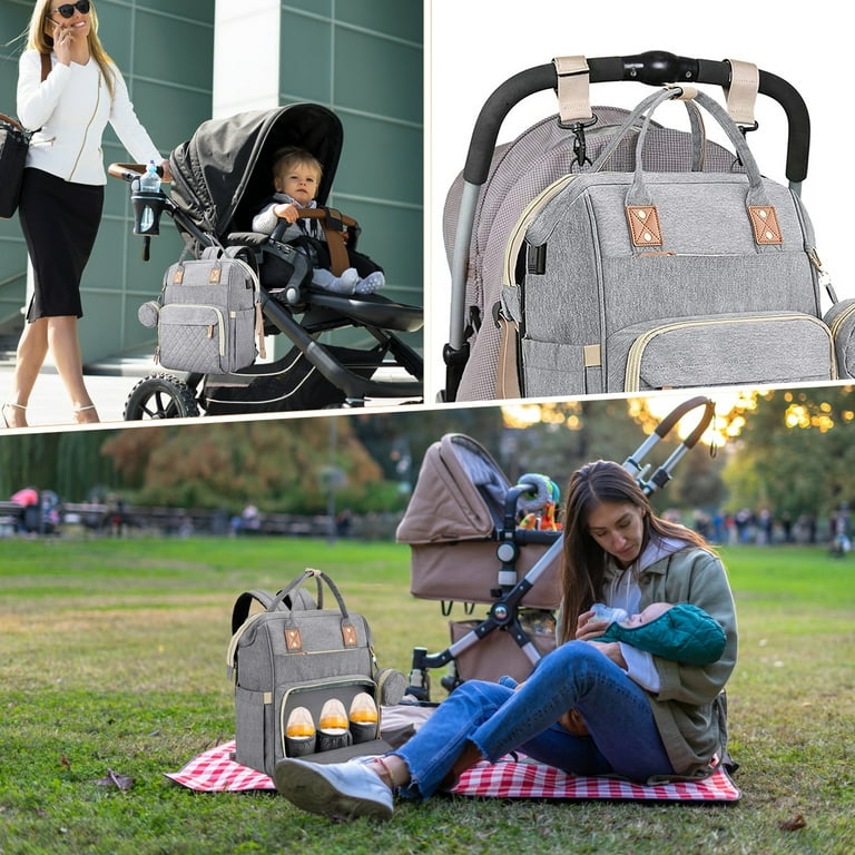 Nappy Changing Bag Backpack, Baby Diaper Bag with Changing Pad,  Multi-functional Travel Baby Bag with Portable Bed, Stroller Strap and  Bottle Holder
