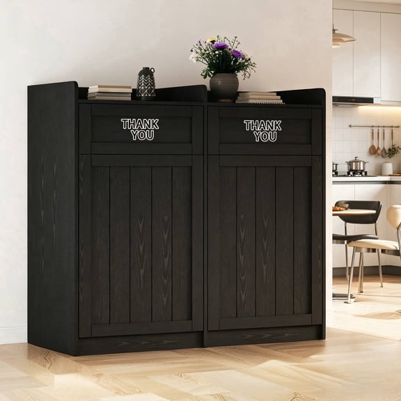 JassmiPkwy Restaurant Double-Row Trash Bin Cabinet - 40-Gallon Commercial Trash Can with Tray Holder, Indoor Waste Container for Restaurants-Black