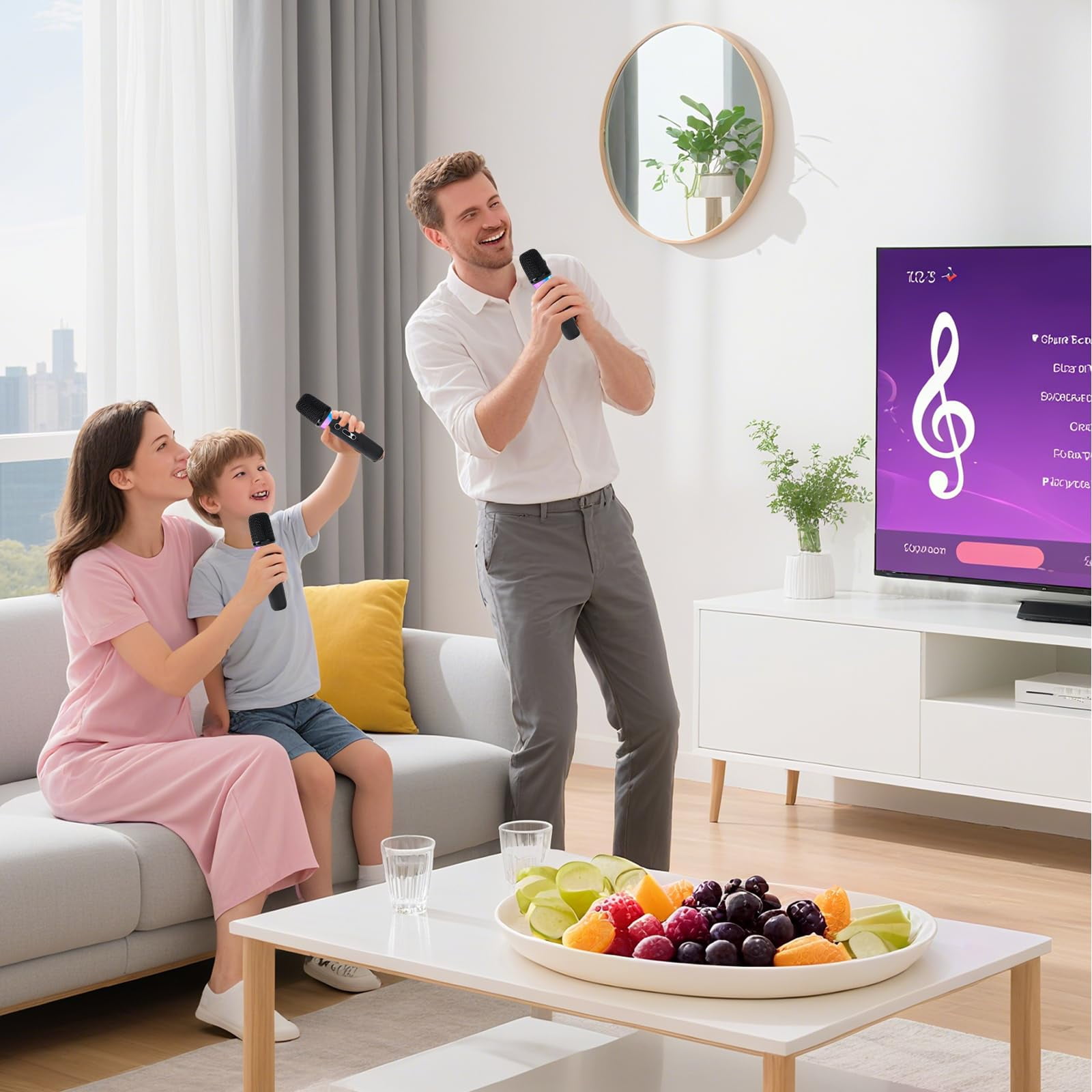 CJYGEGE Car Karaoke Microphone,Dual Handheld Rechargeable Mic with 3.5mm Aux in and Out Receiver,Volume Control Karaoke Microphone for Singing, Speech, Home Party, YouTube/Tiktok(Black)