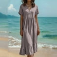 thumbnail image 5 of Warop Women's Short Sleeve Drop Waist Maxi Dress Button V Neck Pleated Loose Flowy Long Dress for Graduation Dress, 5 of 8