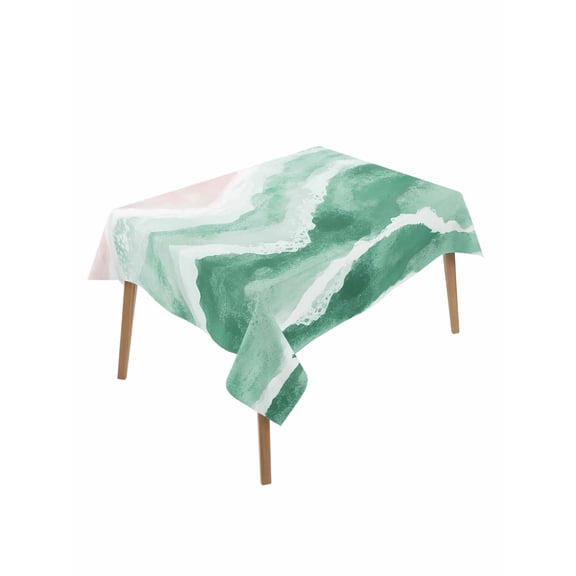 Green Coastal Beach Rectangle Tablecloth, Modern Oil Painting Nautical Waterproof & StainResistant Tablecloth, Washable Oil-proof Table Cover for Dining/Party/Wedding/Camping/Buffet 60x84 In