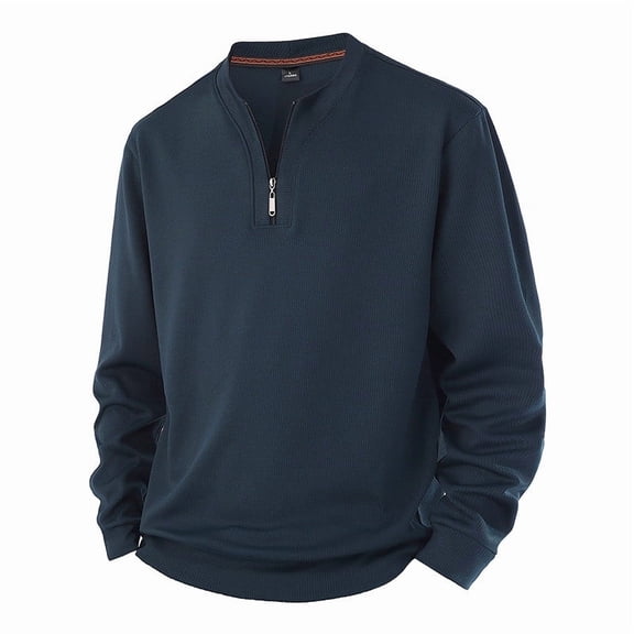 JUUYY Mens Quarter Zip Pullover Sweater Fleece Lined Warm Thermal Crew Neck Long Sleeve Slim Fit Pullover Knit Casual Sweaters Navy XXXL