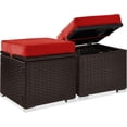 thumbnail image 1 of JJUN Set of 2 Wicker Ottomans, Multipurpose Outdoor Furniture for Patio, Backyard, Additional Seating, Footrest, Side Table w/Storage, Removable Cushions - Red/Brown, 1 of 8