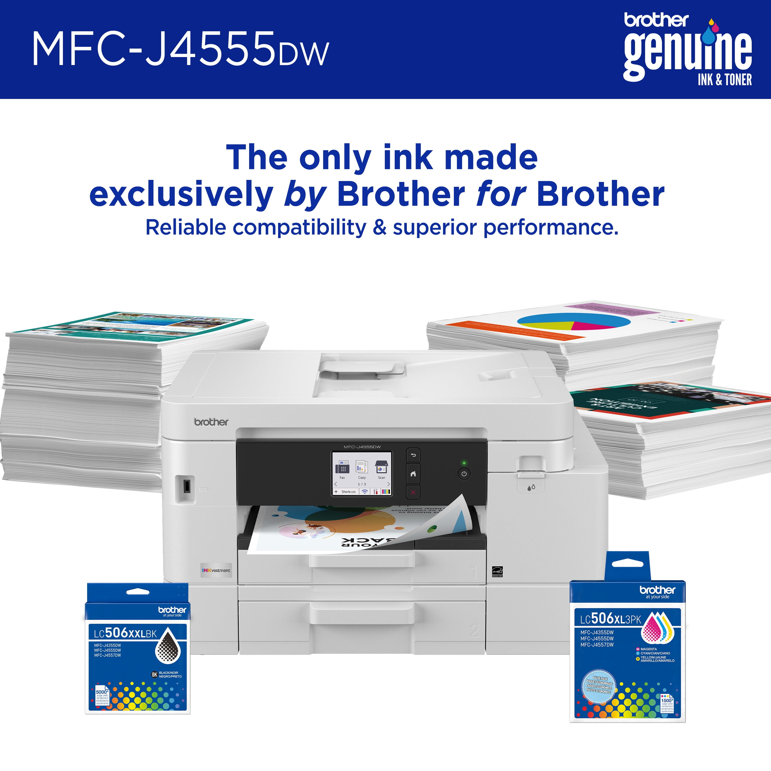 Brother INKvestment 4555 MFC-J4555DW Wireless Color Inkjet All-in-One Printer with 2.7” Color Touchscreen and 2 Paper Trays