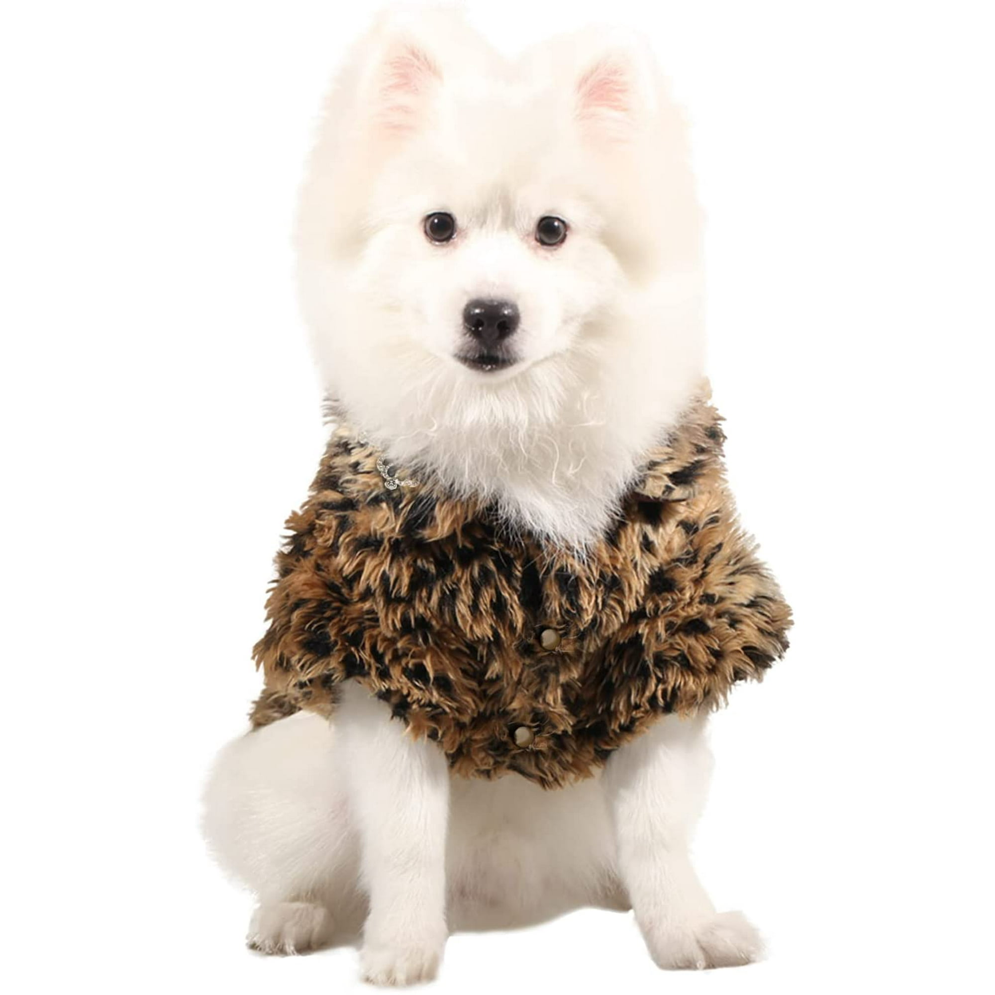 Dog Coat Cold Weather Dog Jacket Leopard Print Faux Fur Dog Winter Coat Pet Costume Doggie Puppy Coat Winter Keeping Warm Wool Coat Soft Dog Clothes