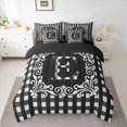 thumbnail image 2 of Feelyou Fashion Monogrammed E Bedding Comforter Set 7pcs for Teen, Bohemian Western Flower King Bedding Sets, Square Abstract Reversible Bed Sheets, Luxury Bedroom Decor, 2 of 7