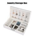 thumbnail image 1 of Organizador de cajas de joyería, joyero, sólido de 2 colores, elegante estuche de almacenamiento de joyas, mini estuche de viaje, espejo, organizador de reloj para mujeres y ni?as blanco) Khall ZP15008-02, 1 of 6