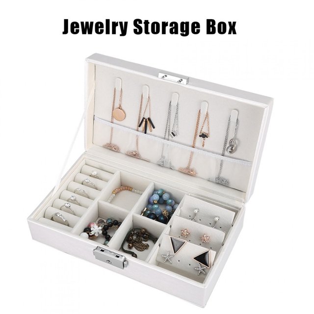 Organizador de cajas de joyería, joyero, sólido de 2 colores, elegante estuche de almacenamiento de joyas, mini estuche de viaje, espejo, organizador de reloj para mujeres y ni?as blanco) Khall ZP15008-02