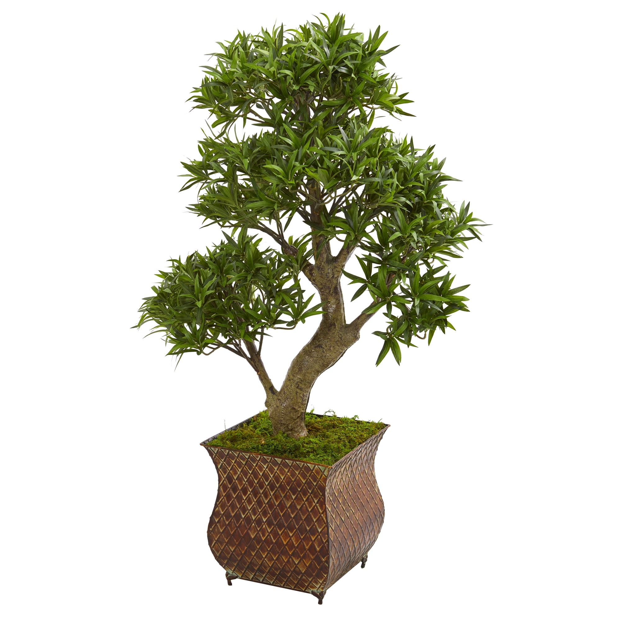 Nearly Natural 40-inch Podocarpus Artificial Bonsai Tree in Metal Planter - Walmart.com