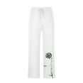 thumbnail image 6 of IROINNID Wide Leg Pants for Men Savings Cotton Linen Wide Leg Pants Printed Drawstring Waist Sports Pants Relaxed Fit Trousers,White, 6 of 6