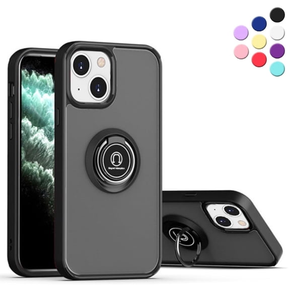 Entronix Shockproof Matte Case Designed for iPhone 13 Mini, Shockproof Rotating Holder Ring, Black