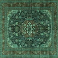 thumbnail image 1 of Ahgly Company Machine Washable Indoor Square Medallion Turquoise Blue Traditional Area Rugs, 3' Square, 1 of 4