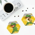 thumbnail image 4 of Disketp T-Rex Playing Football Funny Coasters,4 Pcs Leather Coasters with Holder, Perfect Housewarming Hostess Gifts,Protect Furniture from Water Marks Scratch and Damage-Hexagon, 4 of 6