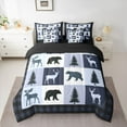 thumbnail image 2 of Feelyou Farmhouse Moose Bear Bedding Comforter Set 7pcs, Retro Navy Stripes Buffalo Queen Bedding Sets, Rustic Tree Botanical Reversible Queen Sheet Sets, Microfiber Bedroom Decor, 2 of 7