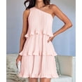thumbnail image 4 of Women'S Summer Sleeveless Mini Dress Boho One Shoulder Ruffle Tiered Layered Flowy A Line Dresses Pink S, 4 of 10