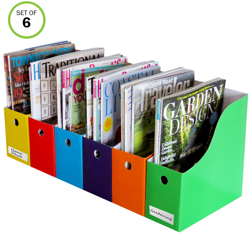 Evelots Magazine File Holder Storage Organizer W/ Labels, Multicolored, 1 or 2 Sets of 6